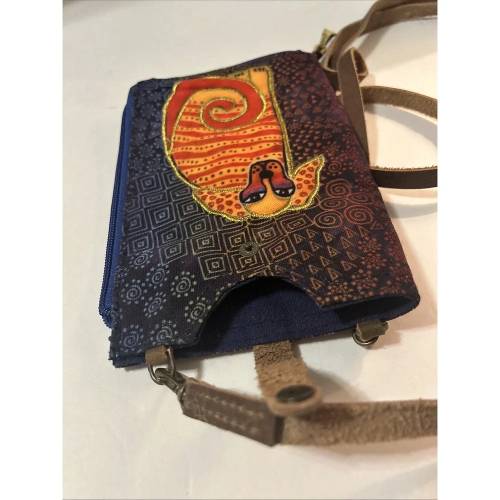 Laurel Burch Crossbody Cell Phone Purse Canvas Handbag Orange Dog Zipper & Snap